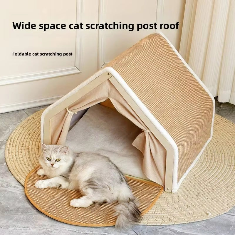 🐱 Wooden Cat Villa Tent with Sisal Scratcher 🏡 | Cozy All-Season Cat Bed & Indoor Hideout 🐾