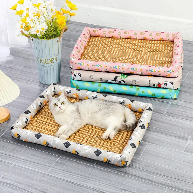 Rattan Woven Cat Bed Mat | Summer Cooling Sleeping Cushion for Cats & Small Dogs | Breathable Sofa Bed Nest for Puppies & Kittens 🐱🐶