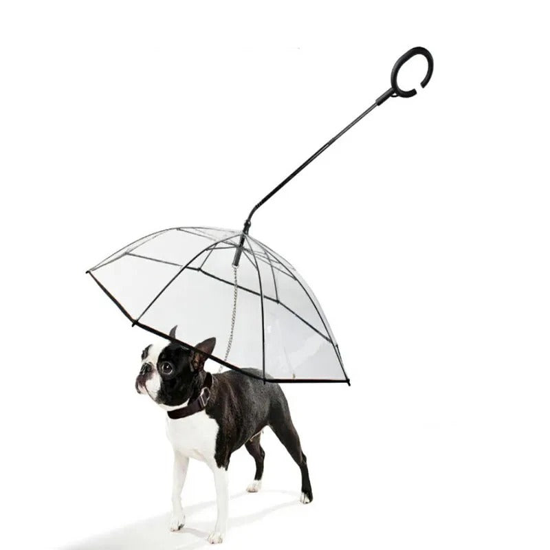 C-Shaped Telescopic Handle Pet Umbrella | Transparent Dog Umbrella with Built-in Leash & Collar | Portable Outdoor Rain Walking Gear 🐶🌧️