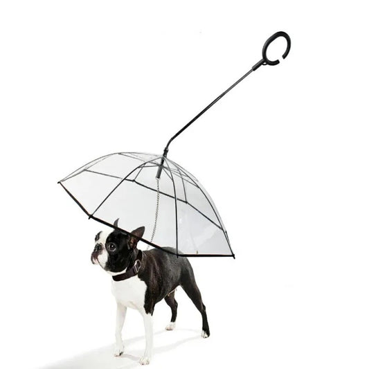 C-Shaped Telescopic Handle Pet Umbrella | Transparent Dog Umbrella with Built-in Leash & Collar | Portable Outdoor Rain Walking Gear 🐶🌧️
