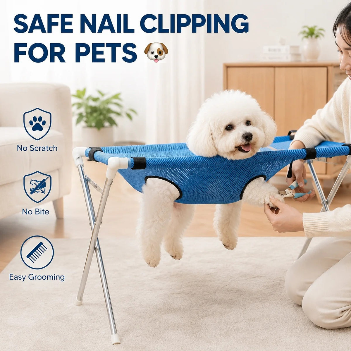• Pet Grooming Hammock Stand | Foldable Dog & Cat Nail Clipping Harness | Portable Stainless Steel Breathable Mesh Care Tool 🐶🐱