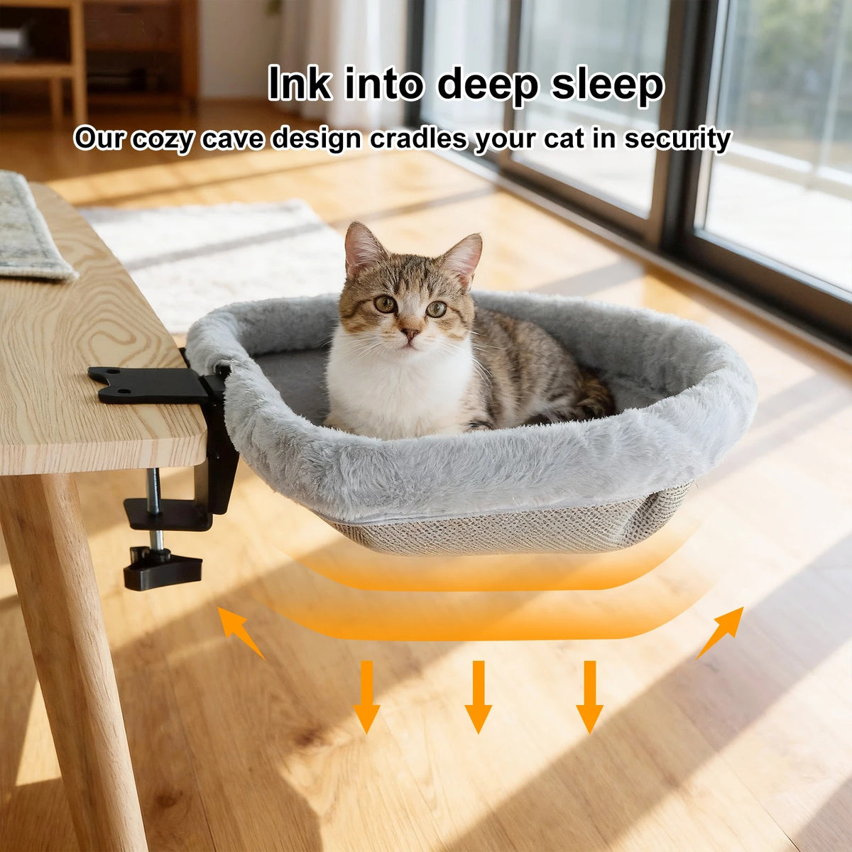 Cat Desk Bed with One-Click Folding | Space-Saving Sunken Semi-Circular Hammock | Desk-Edge Perch for Home Office Indoor Cats 🐱🏢