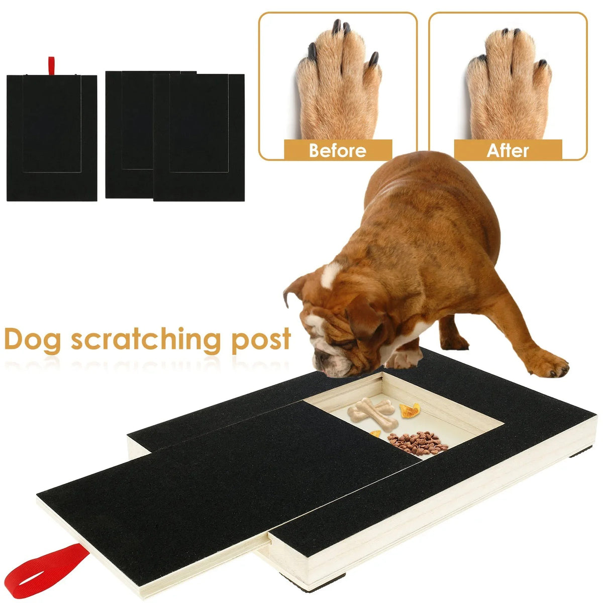Premium Dog Nail Scratch Board 🐶 | Wooden Puppy Nail Grinding Pad with Built-in Treat Box 🦴