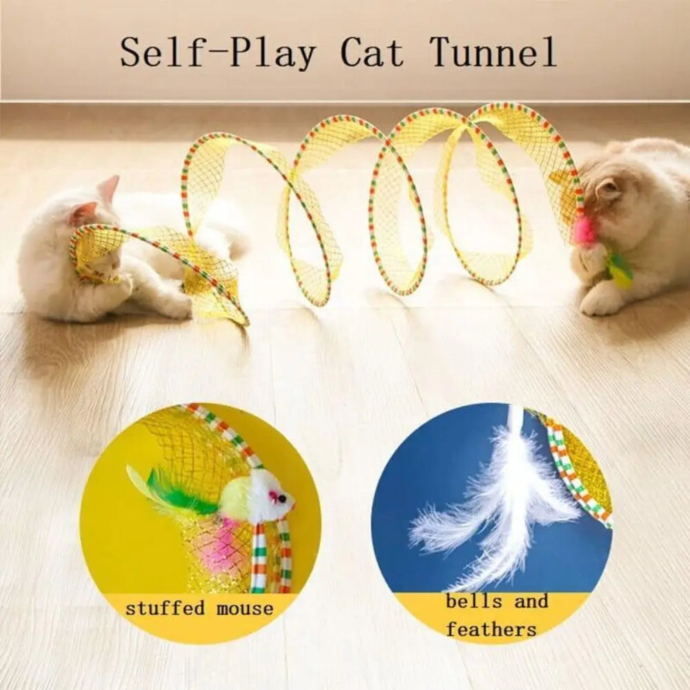 Creative Foldable Cat Coil Tunnel Toy – Stretchable S-Shape Spiral Interactive Toy (Colorful Pet Supplies for Kittens & Cats)