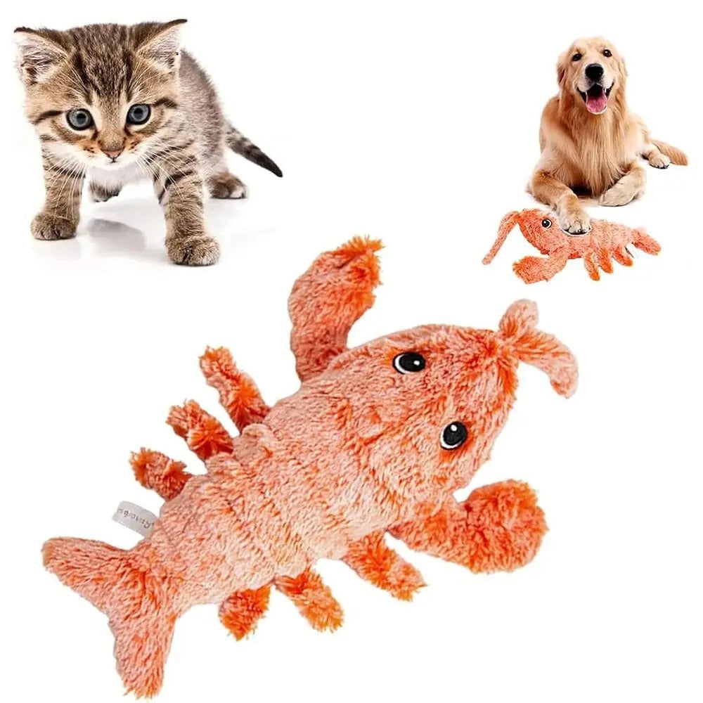 USB Rechargeable Dancing Lobster Cat Toy 🦞 | Moving Plush Electric Jumping Shrimp with 3 Modes 🔋