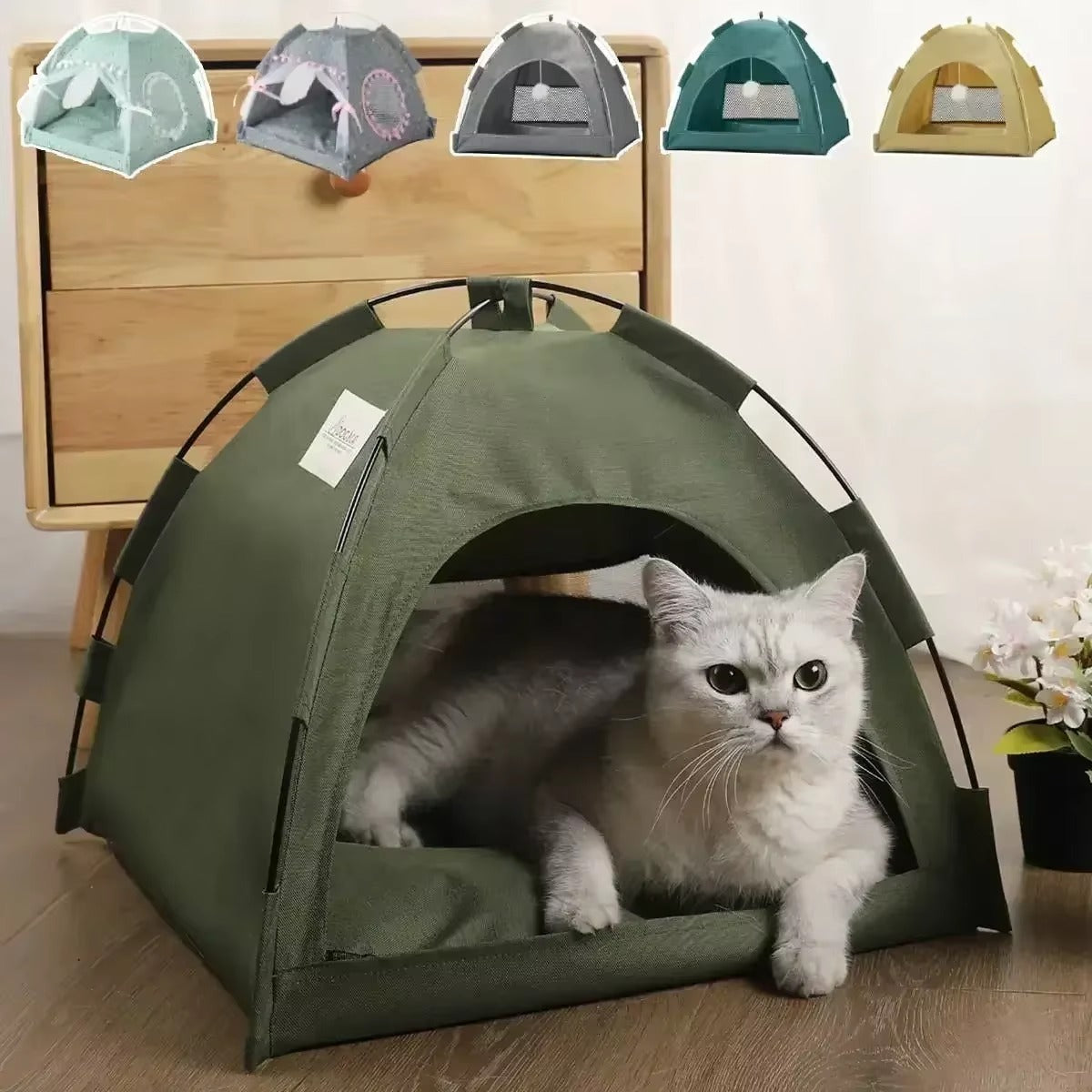 Pet Tent Bed with Removable Cushion | Canvas Semi-Enclosed Cat House & Dog Cave Hut | Aesthetic Sofa Basket for Room Decor 🐱🐶