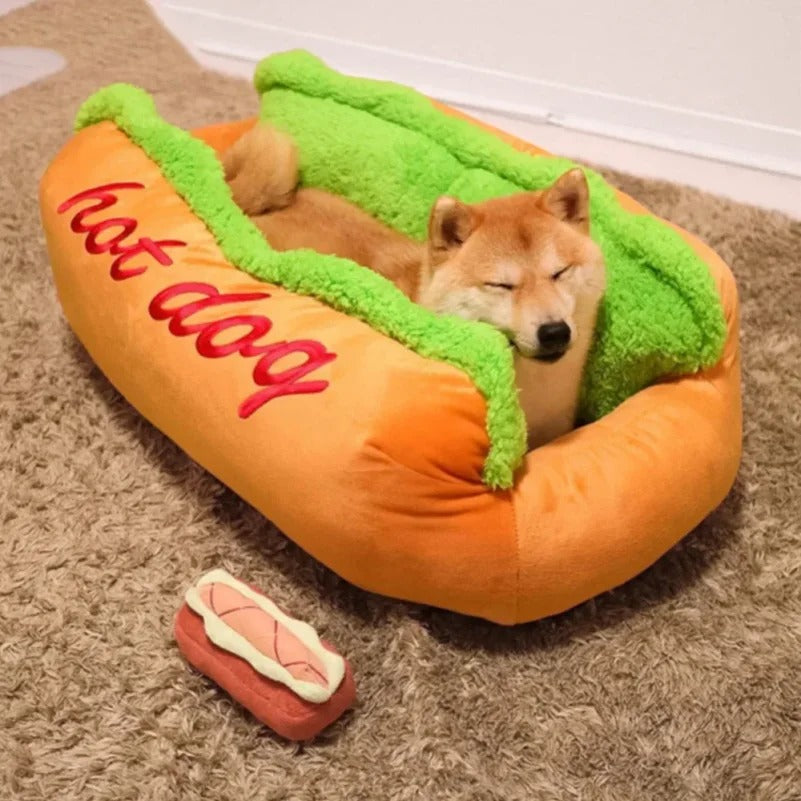 Hot Dog Shaped Pet Bed | Cozy Lounger House & Cushion Mat | Soft Warm Fiber Puppy Kennel with Washable Removable Cushion 🐶🐱