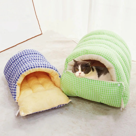 4-Season Enclosed Cat & Small Dog House Bed 🐱 | Washable Pet Cave with Ultra-Warm Plush Fleece Lining ❄️
