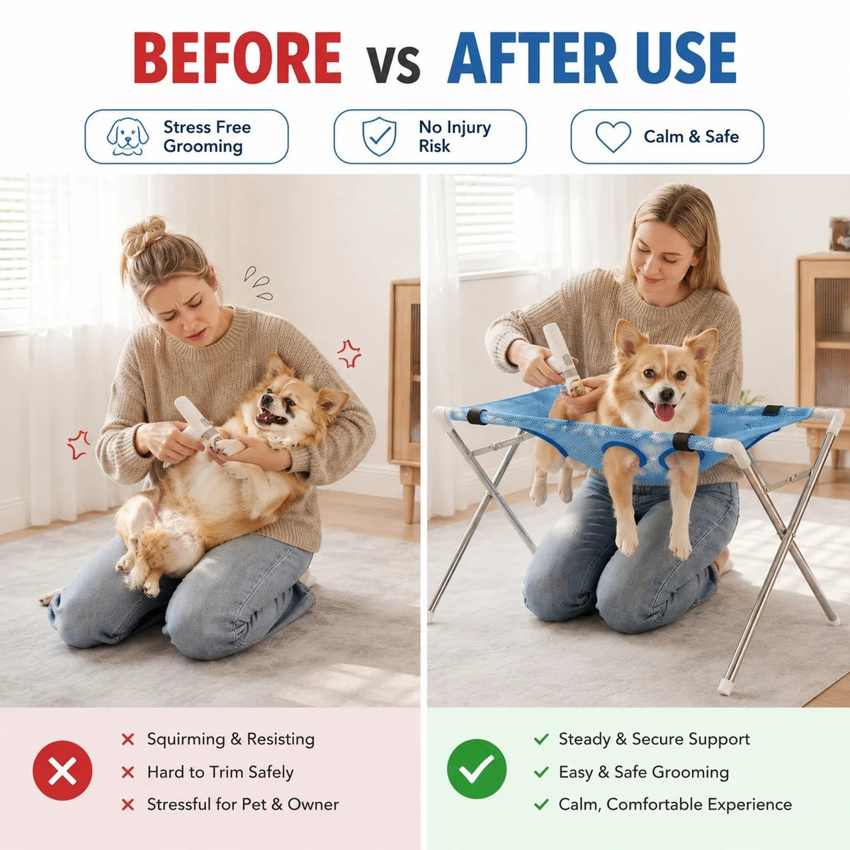 • Pet Grooming Hammock Stand | Foldable Dog & Cat Nail Clipping Harness | Portable Stainless Steel Breathable Mesh Care Tool 🐶🐱