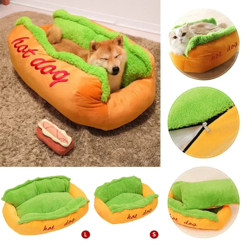 Hot Dog Shaped Pet Bed | Cozy Lounger House & Cushion Mat | Soft Warm Fiber Puppy Kennel with Washable Removable Cushion 🐶🐱