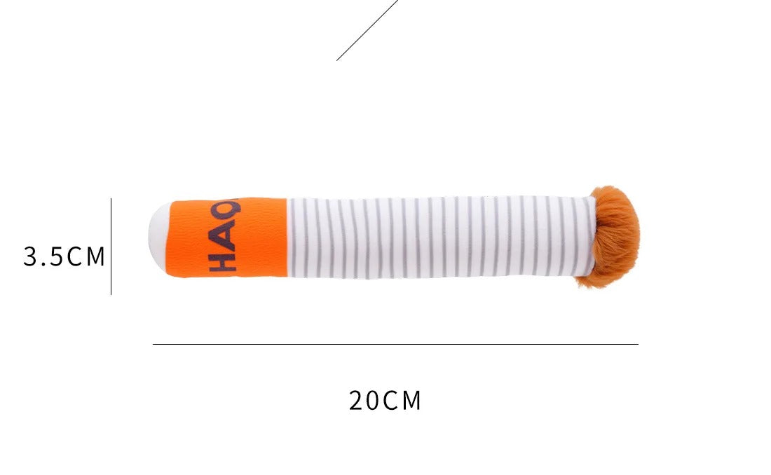 • Funny Cigarette Dog Plush Toy | Squeaky Sound-Making Chew Toy for Boring Times | Durable Teething & Biting Toy for Small & Medium Dogs 🐶✨