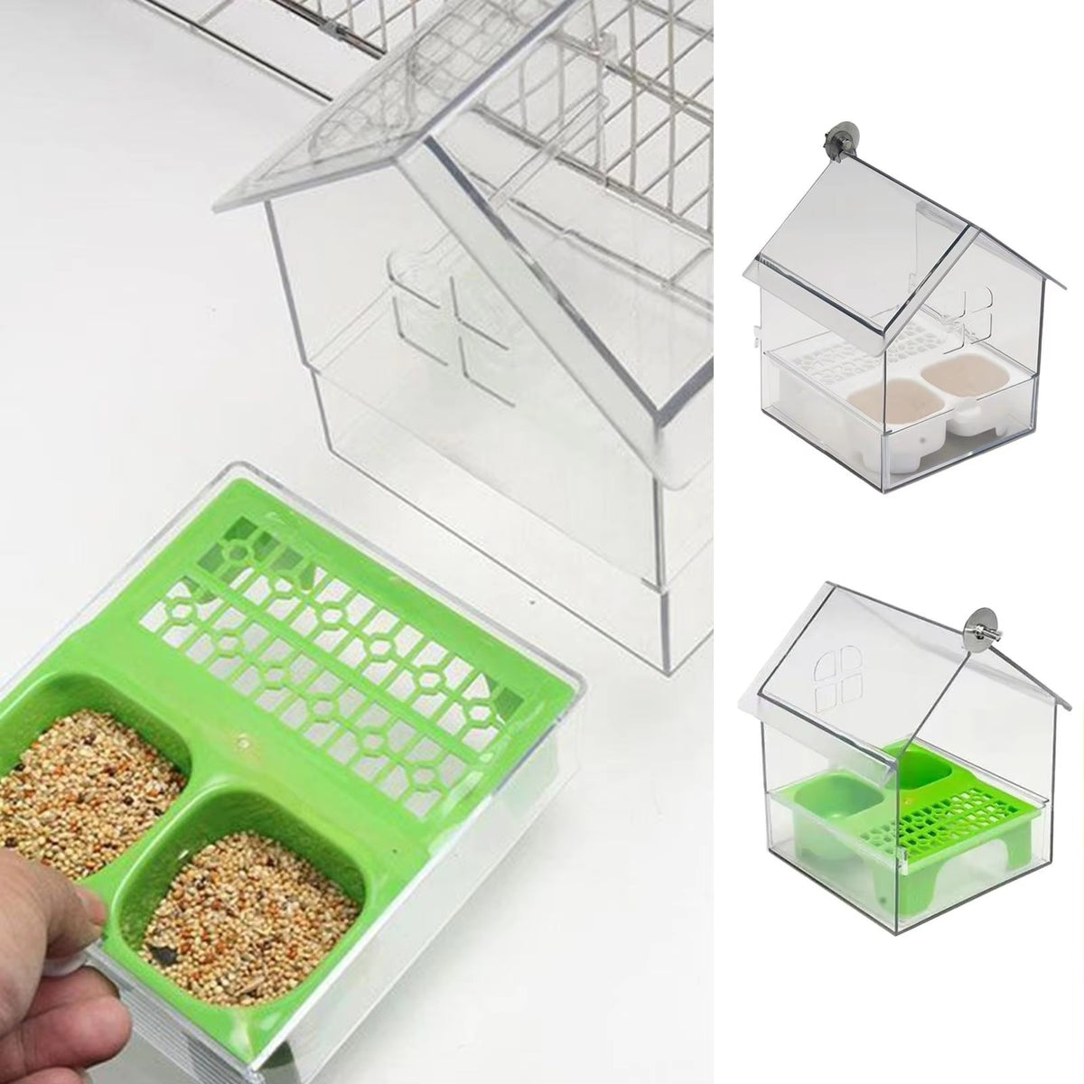 Clear Bird Feeder & Water Bath Tub | 3-in-1 Transparent Food Dish for Parakeets, Finches & Hummingbirds | Outdoor Hanging Accessory for Patio, Balcony & Garden 🌻⛲