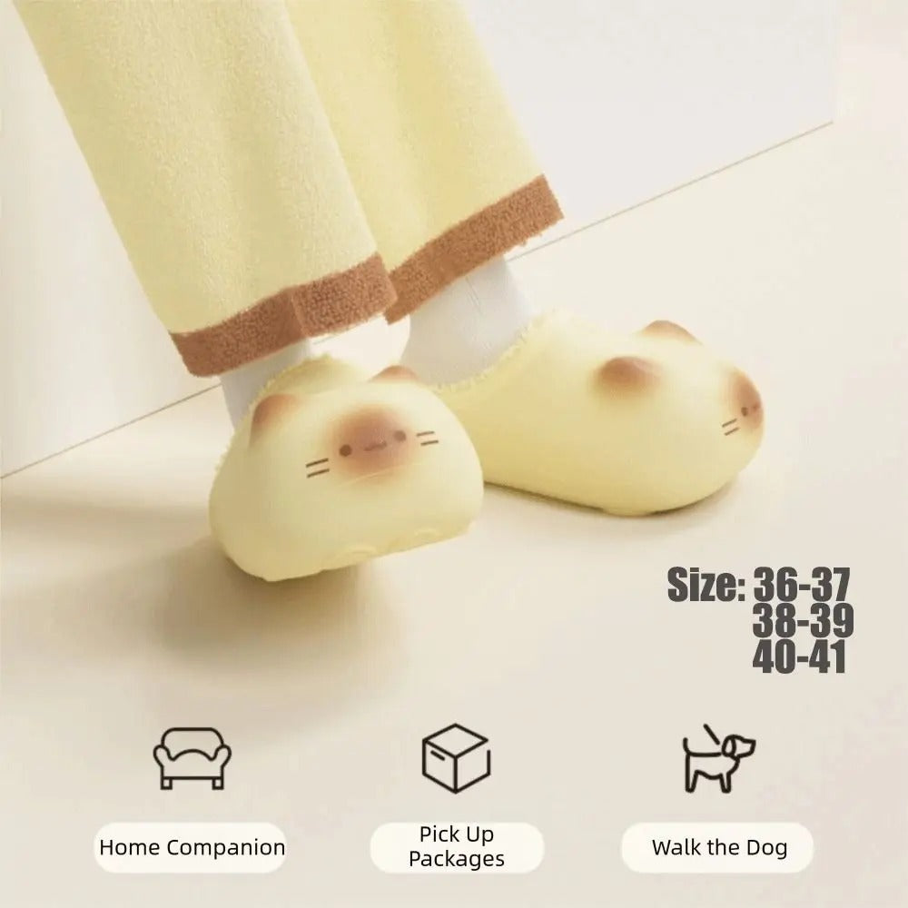 New Waterproof Cat Paw Slippers | Warm Plush Kitty Mules with Anti-Slip Bottom | Fluffy Closed Toe Outdoor & Indoor Winter House Shoes 🐱✨