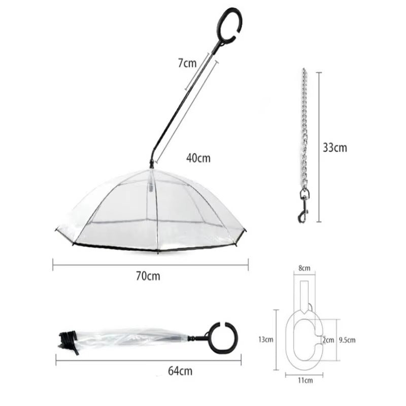 C-Shaped Telescopic Handle Pet Umbrella | Transparent Dog Umbrella with Built-in Leash & Collar | Portable Outdoor Rain Walking Gear 🐶🌧️