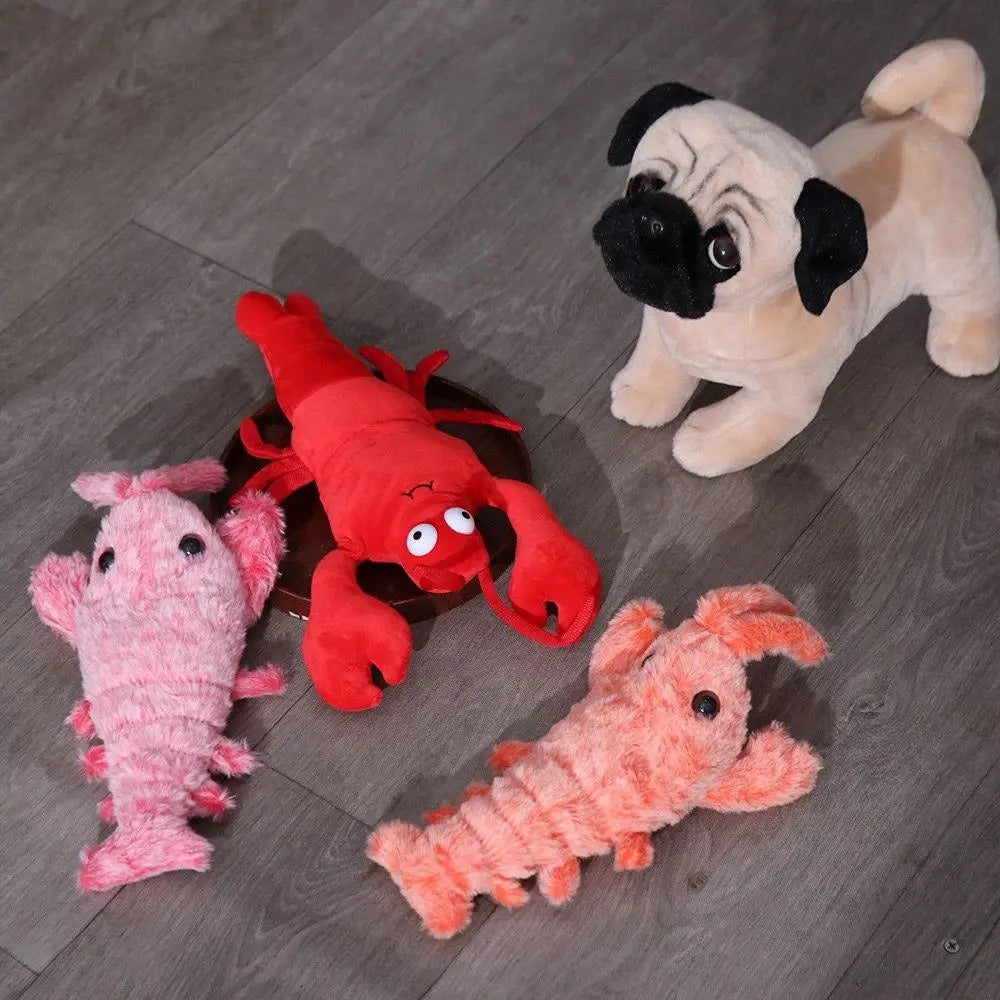 USB Rechargeable Dancing Lobster Cat Toy 🦞 | Moving Plush Electric Jumping Shrimp with 3 Modes 🔋