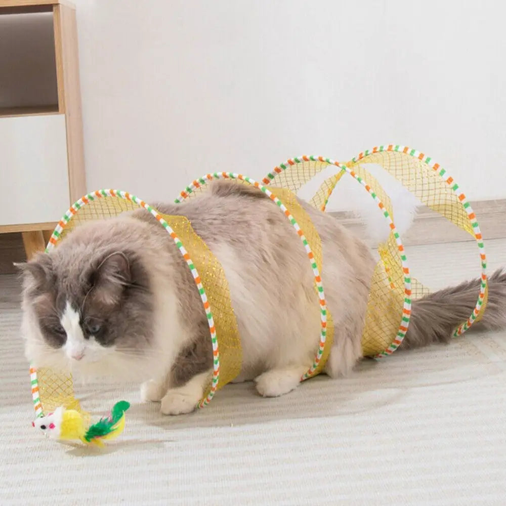 Creative Foldable Cat Coil Tunnel Toy – Stretchable S-Shape Spiral Interactive Toy (Colorful Pet Supplies for Kittens & Cats)