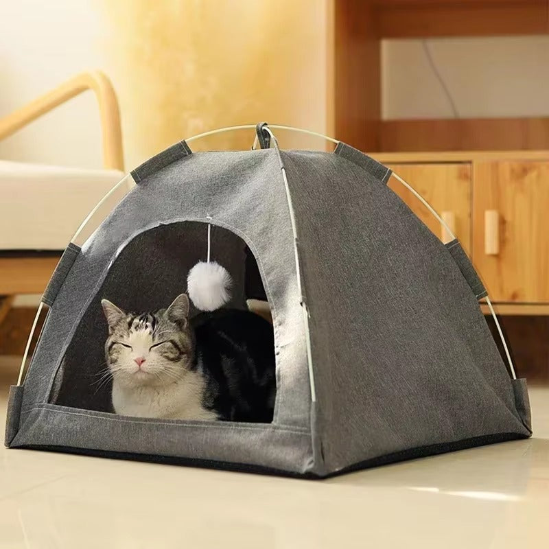 Pet Tent Bed with Removable Cushion | Canvas Semi-Enclosed Cat House & Dog Cave Hut | Aesthetic Sofa Basket for Room Decor 🐱🐶