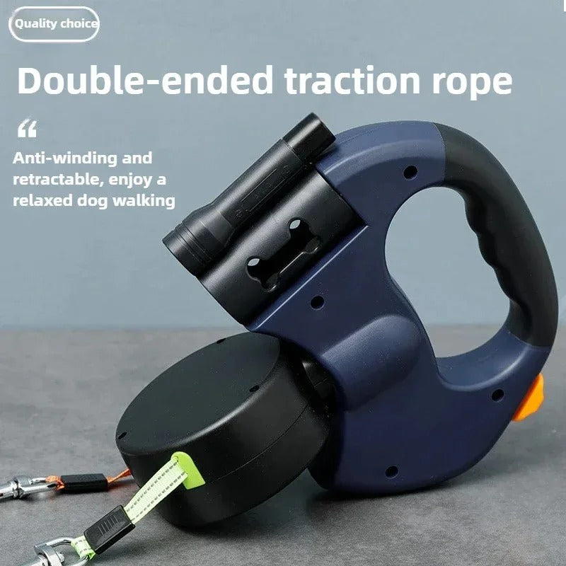 2-in-1 Automatic Telescopic Dual Dog Leash 🐕 | Retractable Double-Headed 360° Tangle-Free Traction Rope 🌀