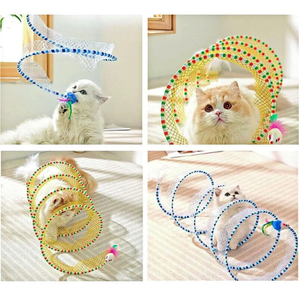 Creative Foldable Cat Coil Tunnel Toy – Stretchable S-Shape Spiral Interactive Toy (Colorful Pet Supplies for Kittens & Cats)