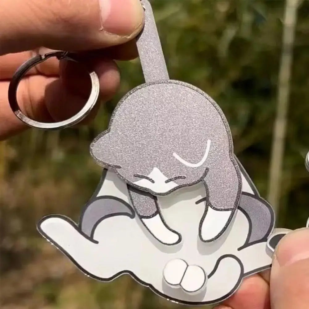 Playful Cat Interactive Keychain with Wiggling Pendant 🐱 | Rotatable Acrylic Kitten Bag Charm Keyring 🔑
