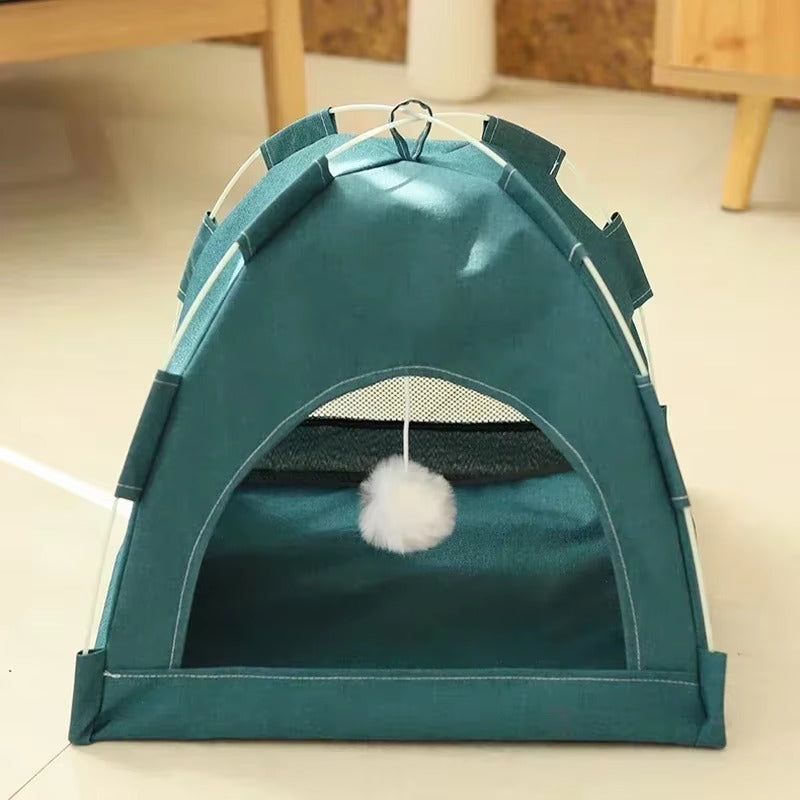 Pet Tent Bed with Removable Cushion | Canvas Semi-Enclosed Cat House & Dog Cave Hut | Aesthetic Sofa Basket for Room Decor 🐱🐶