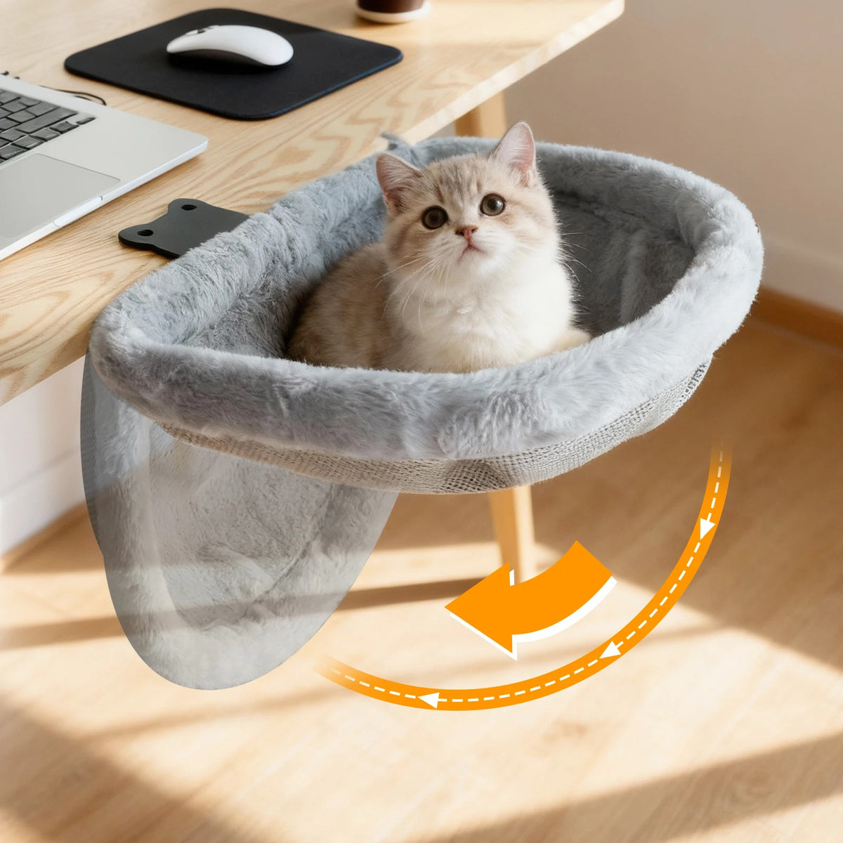 Cat Desk Bed with One-Click Folding | Space-Saving Sunken Semi-Circular Hammock | Desk-Edge Perch for Home Office Indoor Cats 🐱🏢