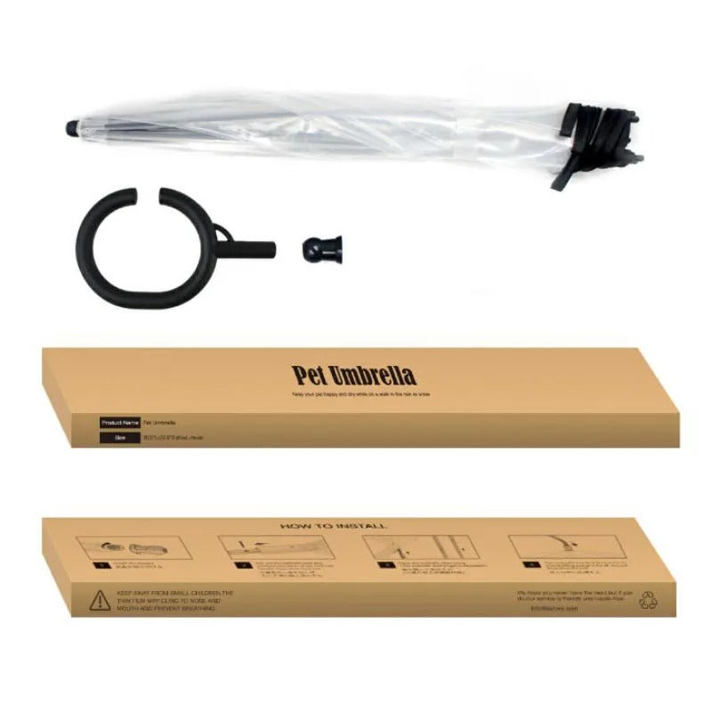 C-Shaped Telescopic Handle Pet Umbrella | Transparent Dog Umbrella with Built-in Leash & Collar | Portable Outdoor Rain Walking Gear 🐶🌧️