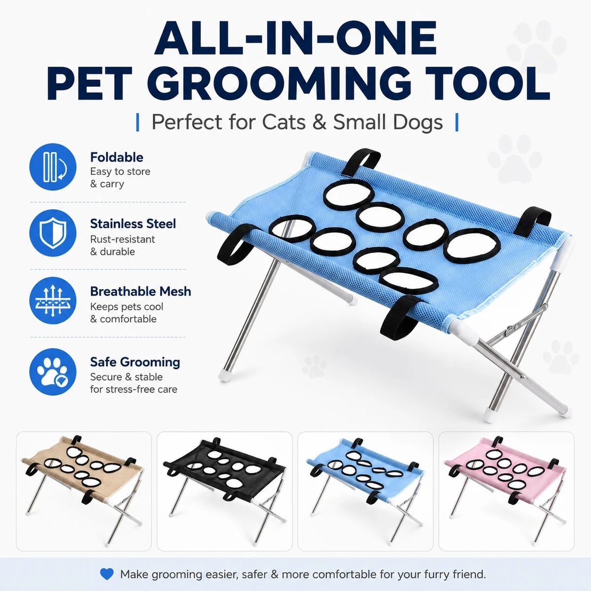 • Pet Grooming Hammock Stand | Foldable Dog & Cat Nail Clipping Harness | Portable Stainless Steel Breathable Mesh Care Tool 🐶🐱