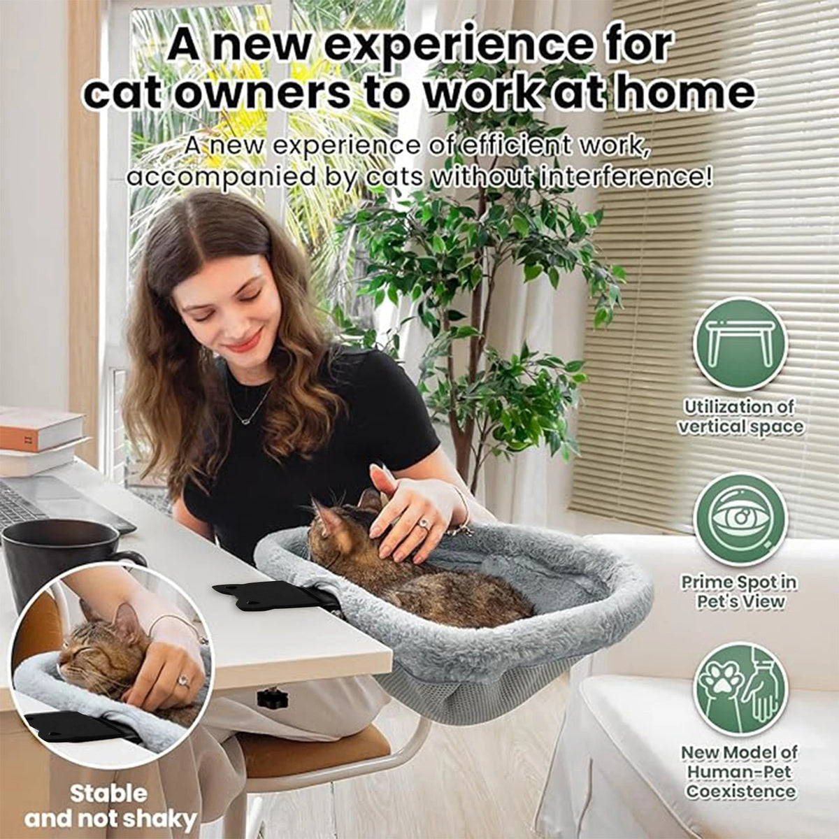 Cat Desk Bed with One-Click Folding | Space-Saving Sunken Semi-Circular Hammock | Desk-Edge Perch for Home Office Indoor Cats 🐱🏢