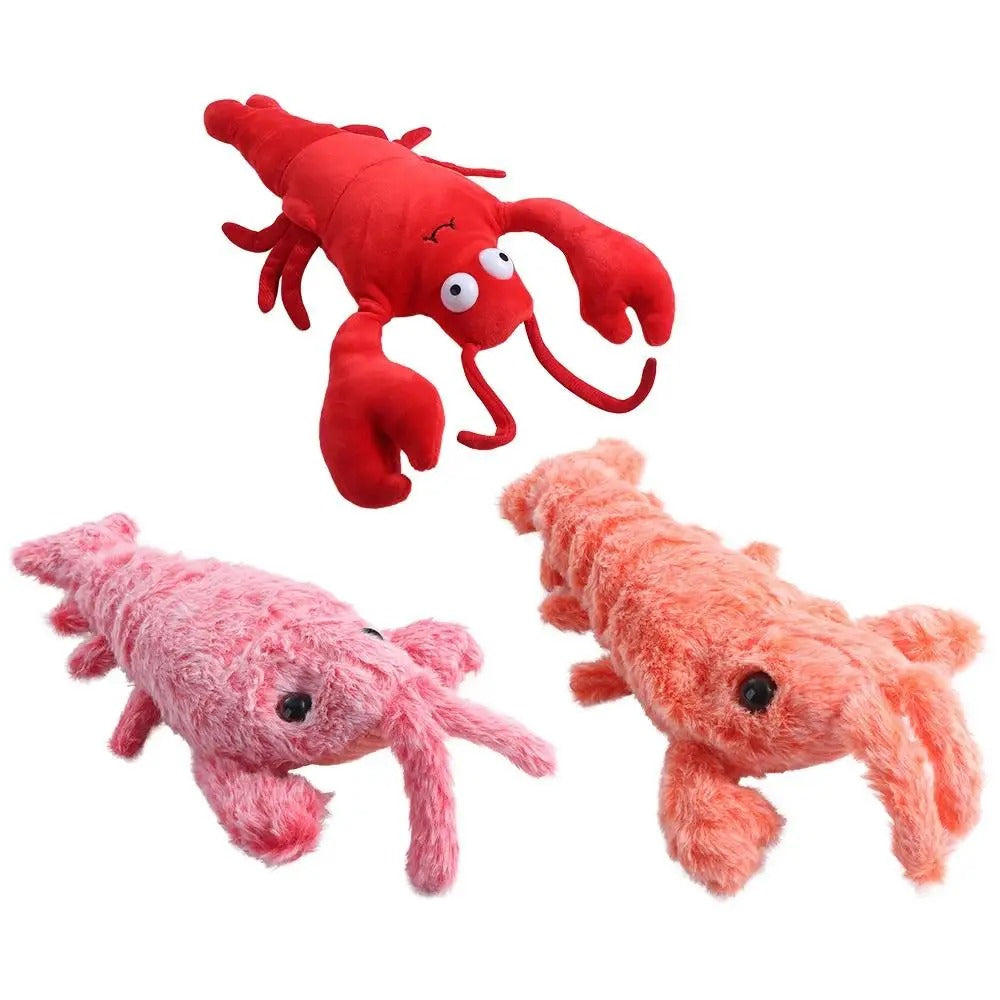 USB Rechargeable Dancing Lobster Cat Toy 🦞 | Moving Plush Electric Jumping Shrimp with 3 Modes 🔋