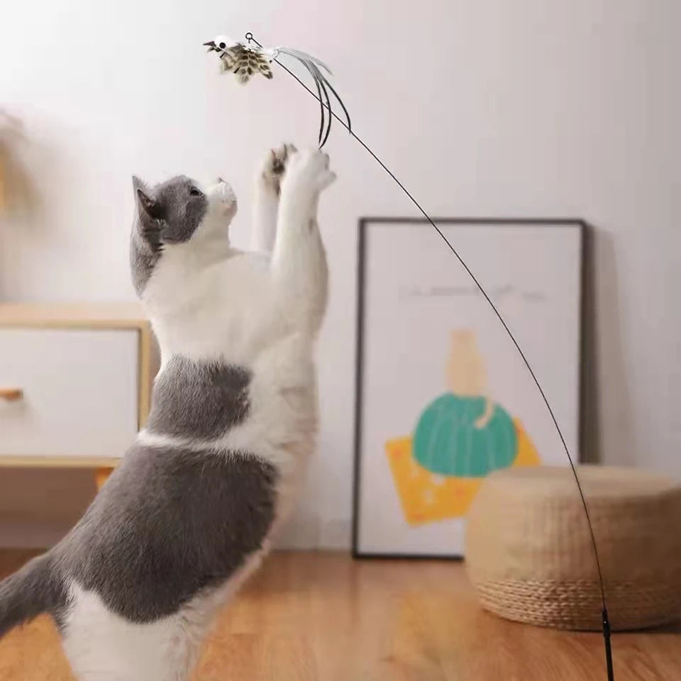 Simulation Bird Interactive Cat Stick Toy – Funny Furry Feather Bird with Bell & Suction Cup (Kitten Playing Pet Accessories)