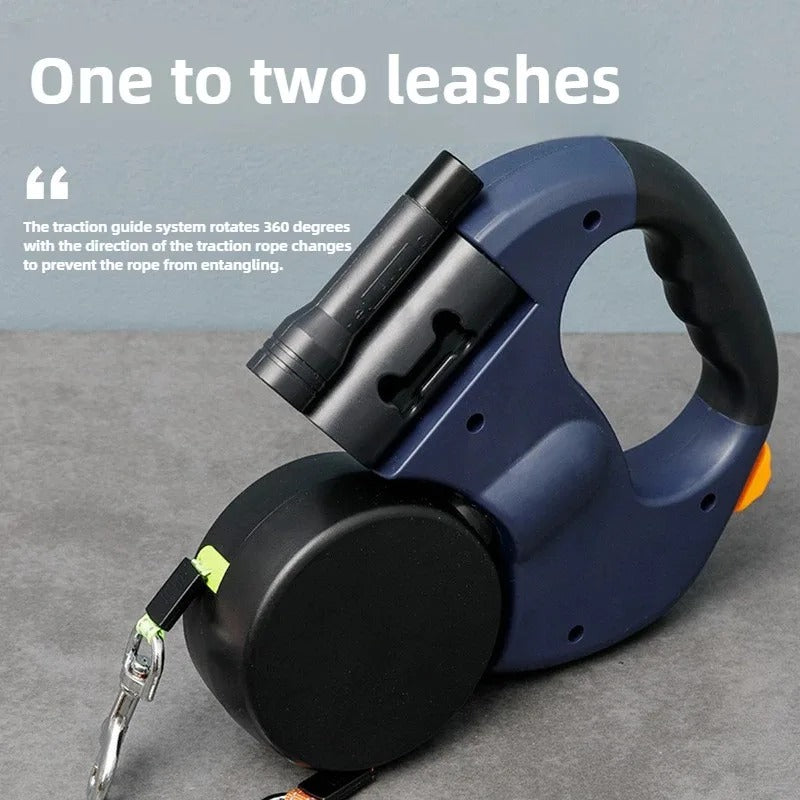 2-in-1 Automatic Telescopic Dual Dog Leash 🐕 | Retractable Double-Headed 360° Tangle-Free Traction Rope 🌀