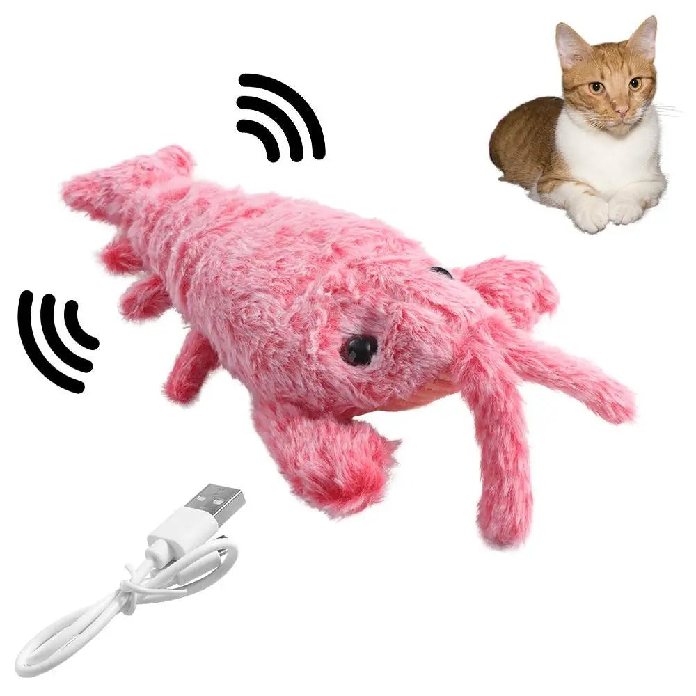 USB Rechargeable Dancing Lobster Cat Toy 🦞 | Moving Plush Electric Jumping Shrimp with 3 Modes 🔋