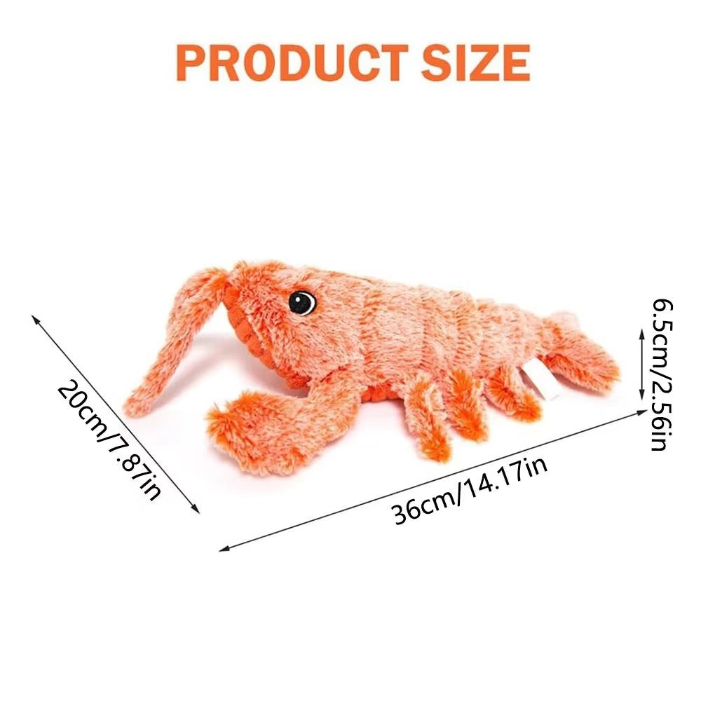 USB Rechargeable Dancing Lobster Cat Toy 🦞 | Moving Plush Electric Jumping Shrimp with 3 Modes 🔋