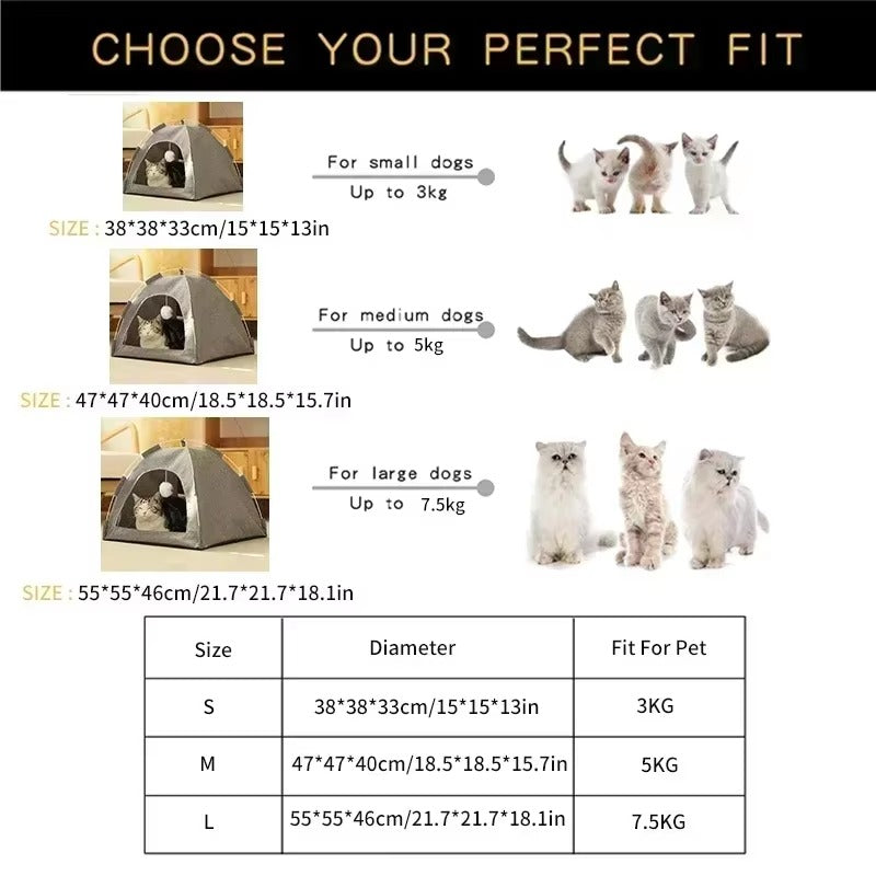 Pet Tent Bed with Removable Cushion | Canvas Semi-Enclosed Cat House & Dog Cave Hut | Aesthetic Sofa Basket for Room Decor 🐱🐶