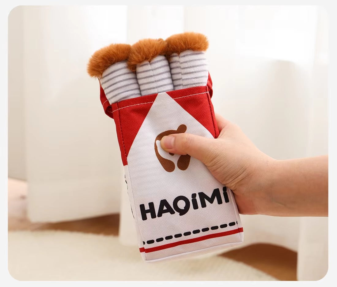 • Funny Cigarette Dog Plush Toy | Squeaky Sound-Making Chew Toy for Boring Times | Durable Teething & Biting Toy for Small & Medium Dogs 🐶✨