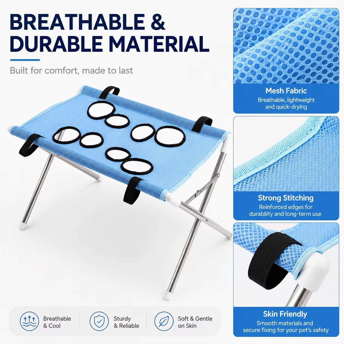 • Pet Grooming Hammock Stand | Foldable Dog & Cat Nail Clipping Harness | Portable Stainless Steel Breathable Mesh Care Tool 🐶🐱