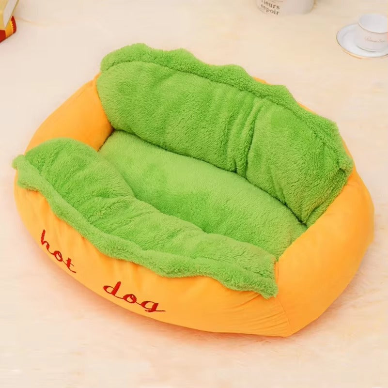 Hot Dog Shaped Pet Bed | Cozy Lounger House & Cushion Mat | Soft Warm Fiber Puppy Kennel with Washable Removable Cushion 🐶🐱