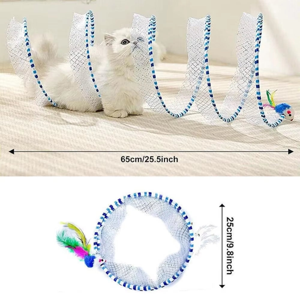 Creative Foldable Cat Coil Tunnel Toy – Stretchable S-Shape Spiral Interactive Toy (Colorful Pet Supplies for Kittens & Cats)