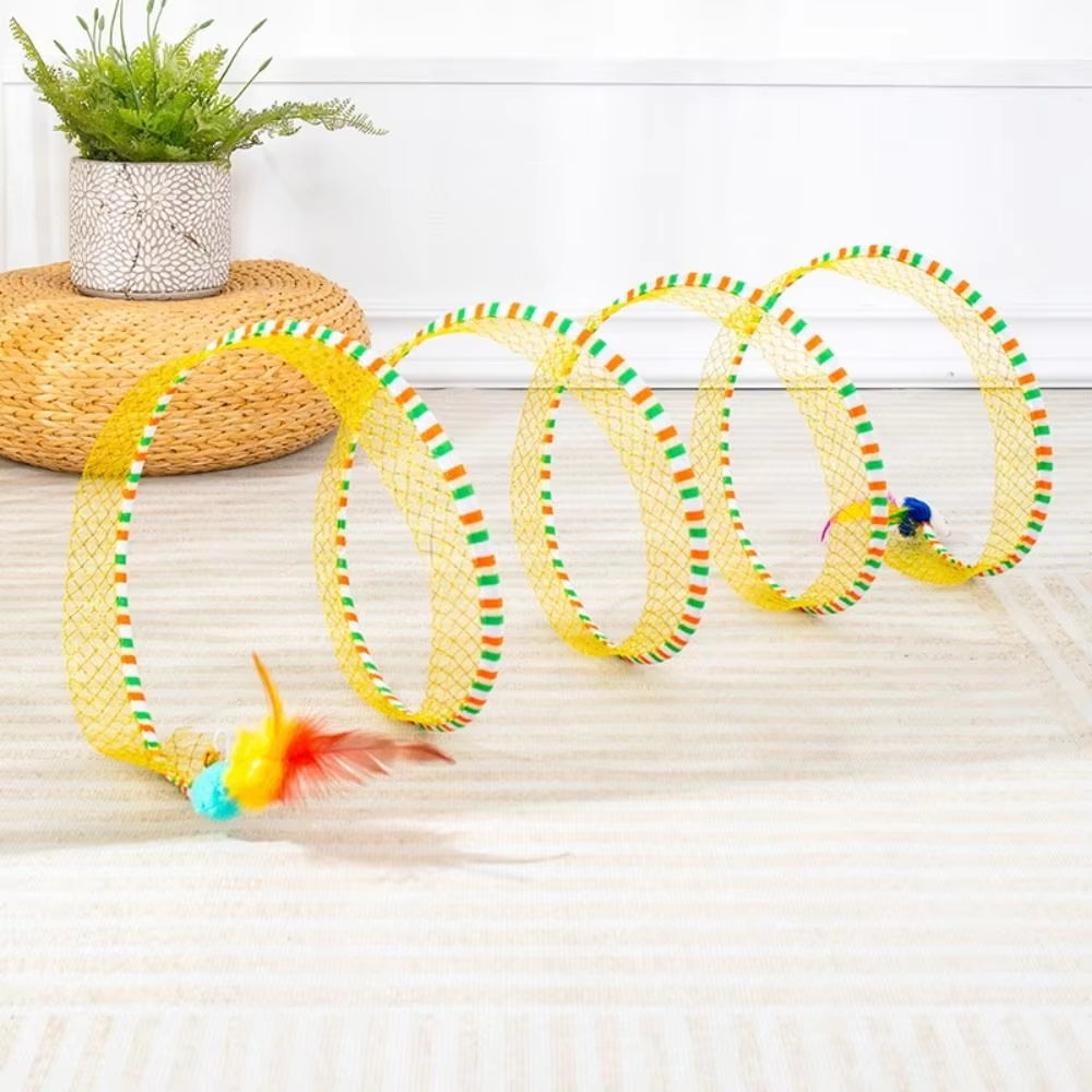 Creative Foldable Cat Coil Tunnel Toy – Stretchable S-Shape Spiral Interactive Toy (Colorful Pet Supplies for Kittens & Cats)