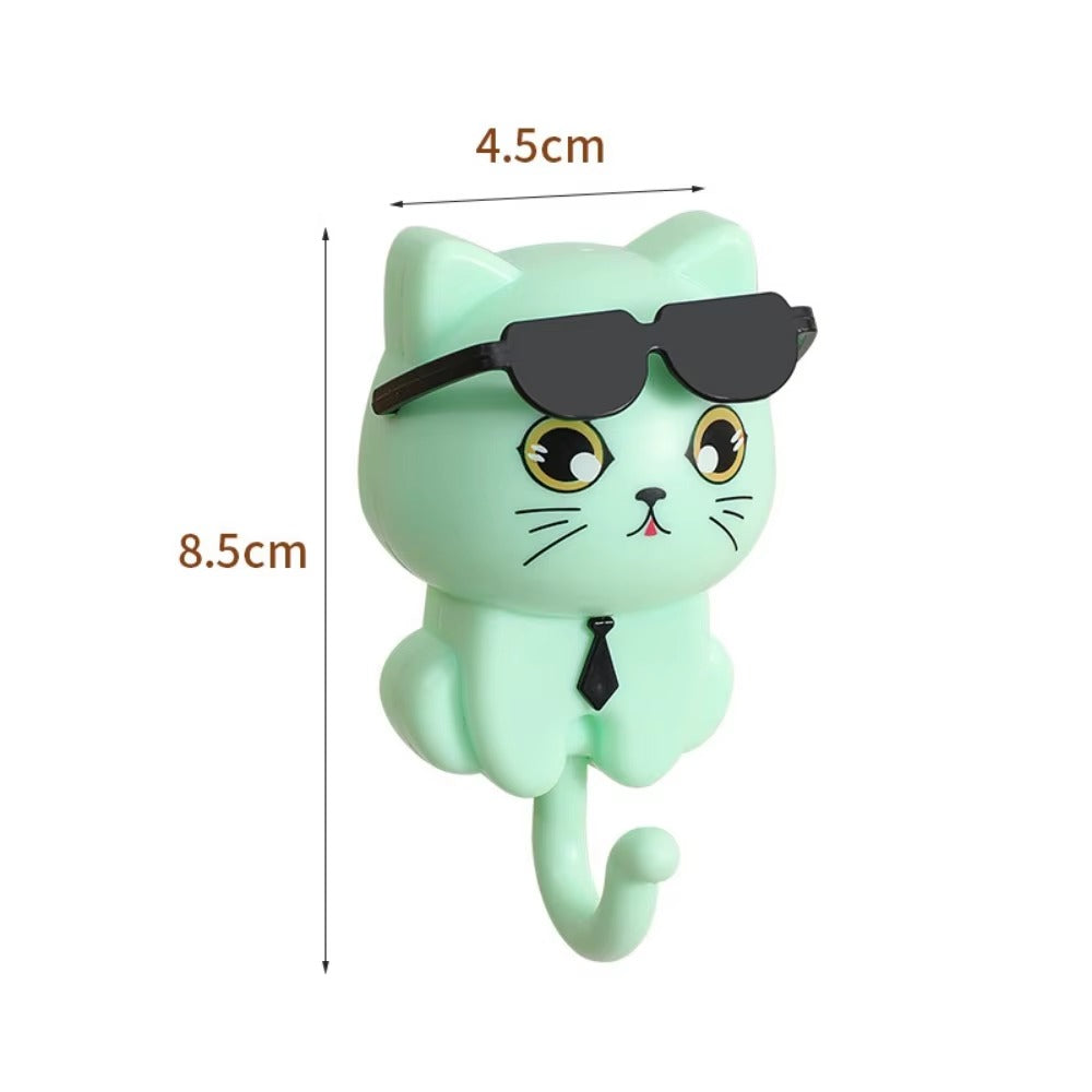 Creative Cartoon Cat Wall Hooks | Decorative Sunglasses Cat Key Hangers | Waterproof Plastic Sticky Utility Hooks for Kitchen, Bathroom & Hallway 🕶️🔑