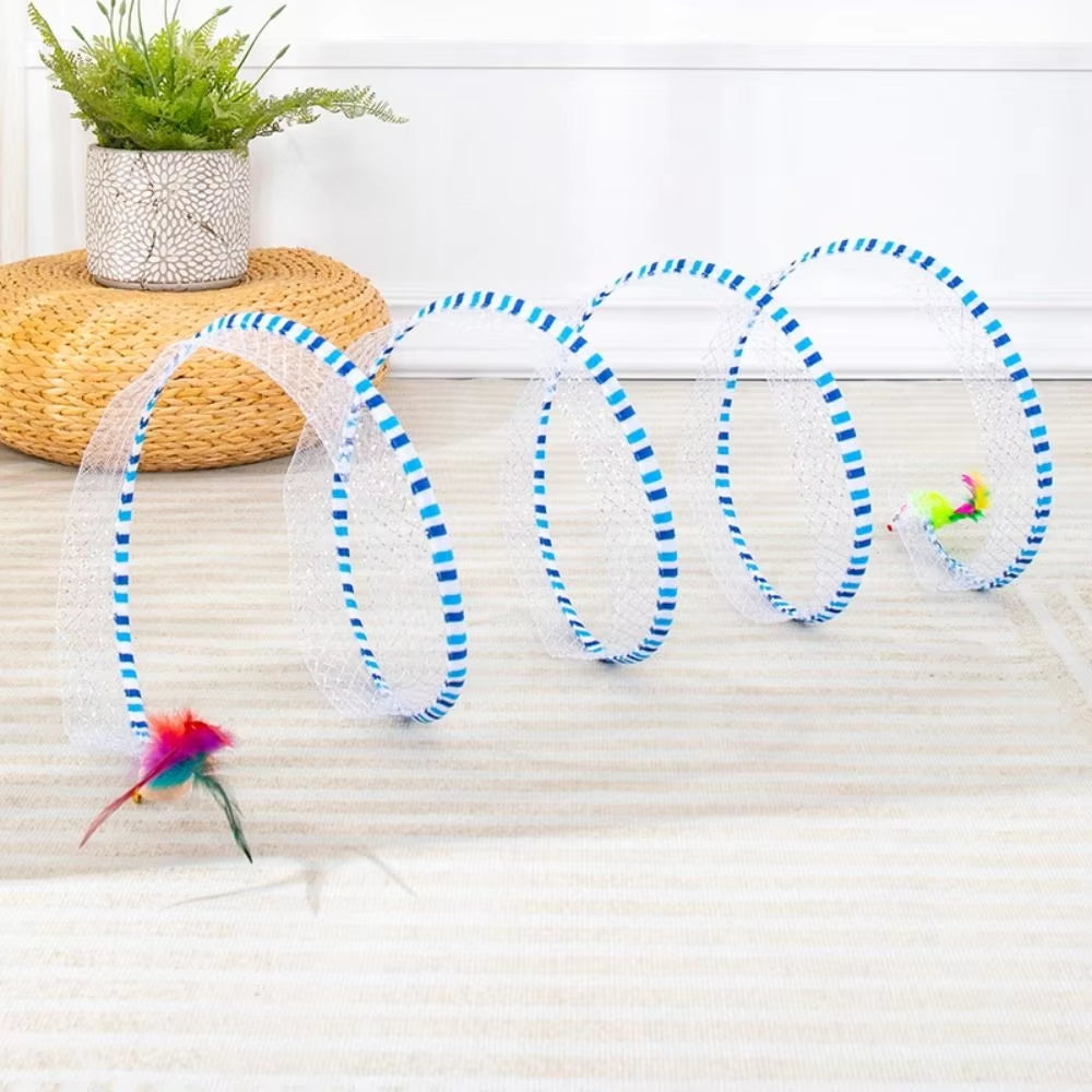 Creative Foldable Cat Coil Tunnel Toy – Stretchable S-Shape Spiral Interactive Toy (Colorful Pet Supplies for Kittens & Cats)