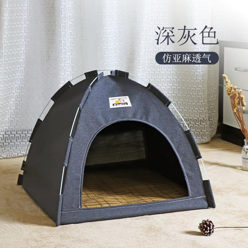 Pet Tent Bed with Removable Cushion | Canvas Semi-Enclosed Cat House & Dog Cave Hut | Aesthetic Sofa Basket for Room Decor 🐱🐶