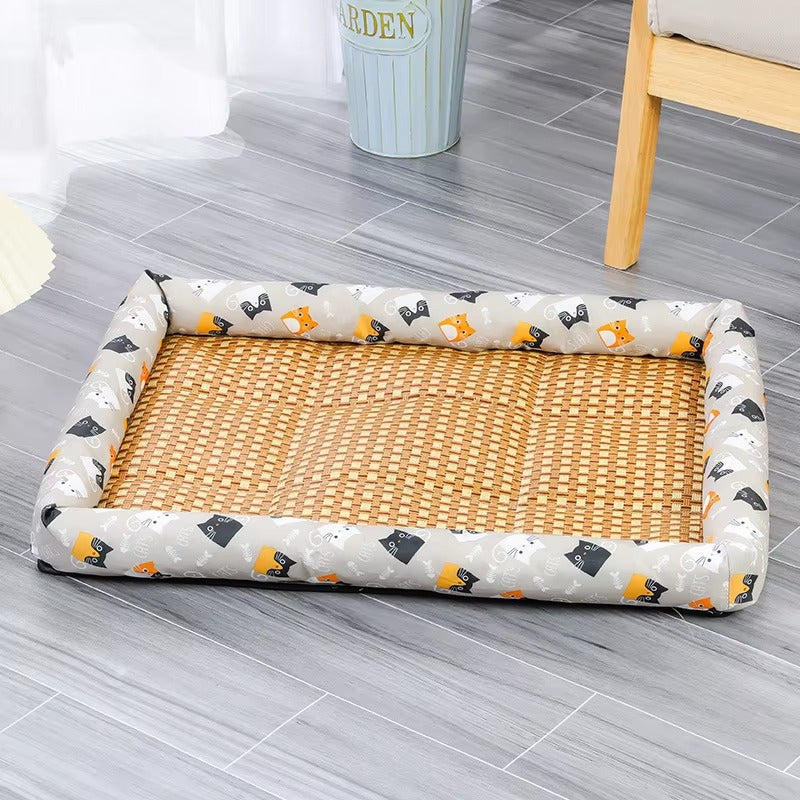 Rattan Woven Cat Bed Mat | Summer Cooling Sleeping Cushion for Cats & Small Dogs | Breathable Sofa Bed Nest for Puppies & Kittens 🐱🐶