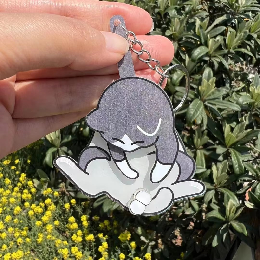 Playful Cat Interactive Keychain with Wiggling Pendant 🐱 | Rotatable Acrylic Kitten Bag Charm Keyring 🔑