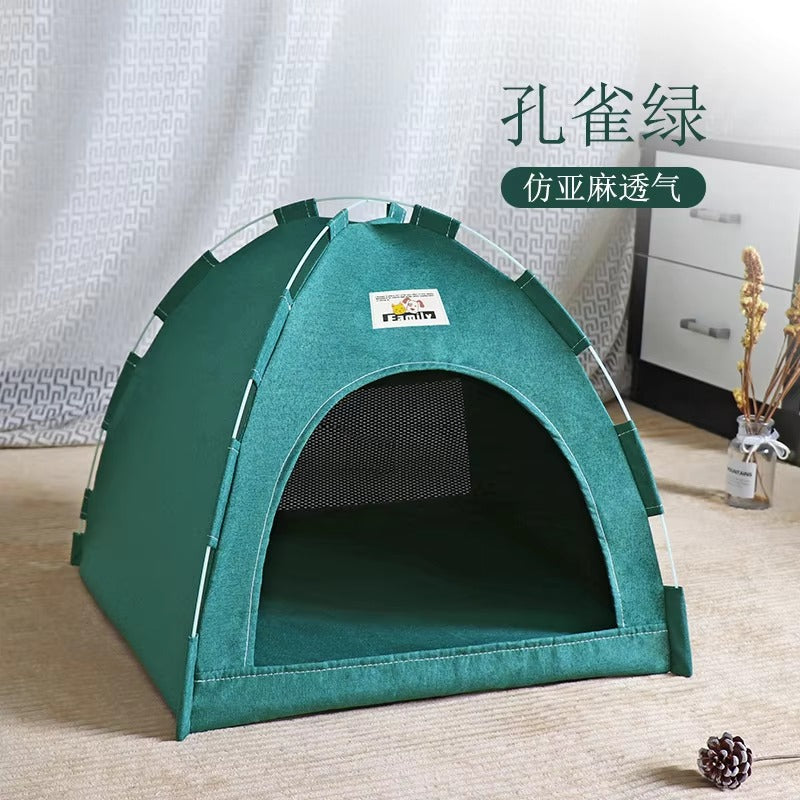 Pet Tent Bed with Removable Cushion | Canvas Semi-Enclosed Cat House & Dog Cave Hut | Aesthetic Sofa Basket for Room Decor 🐱🐶