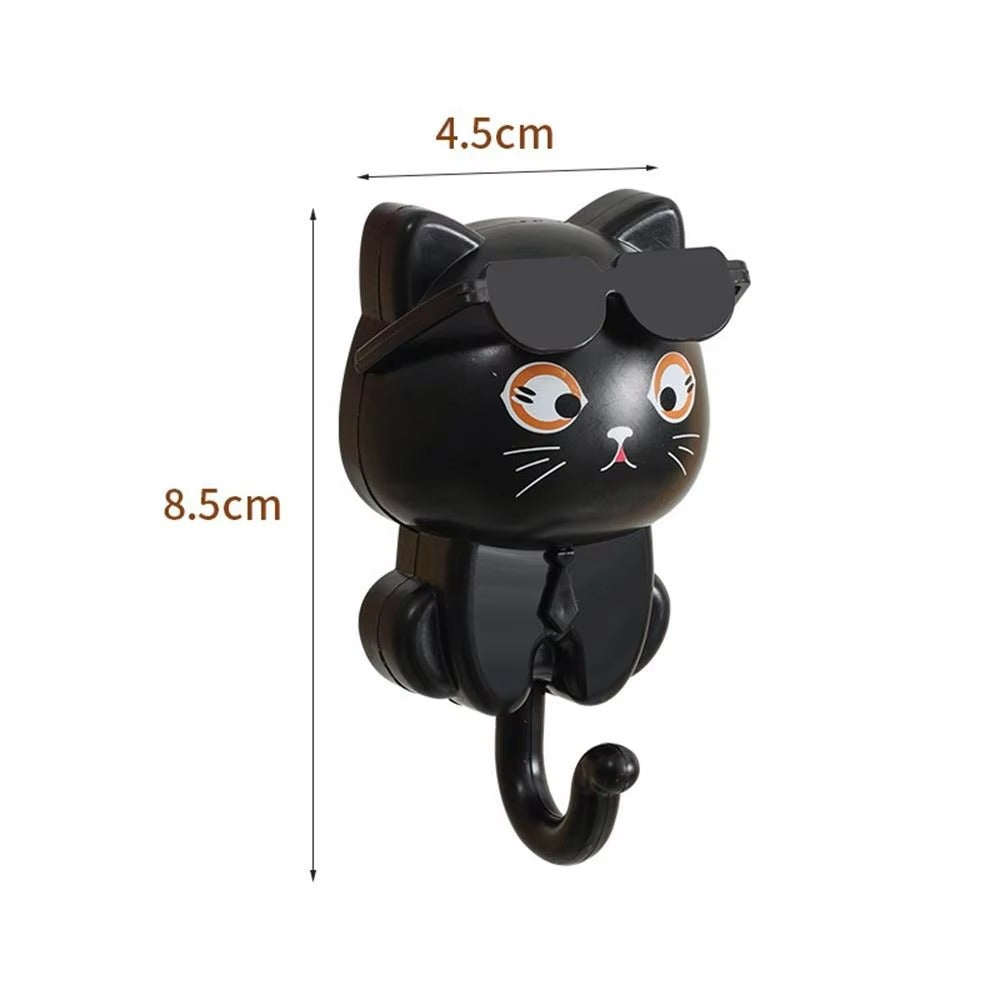 Creative Cartoon Cat Wall Hooks | Decorative Sunglasses Cat Key Hangers | Waterproof Plastic Sticky Utility Hooks for Kitchen, Bathroom & Hallway 🕶️🔑