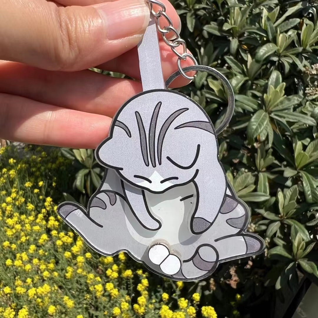 Playful Cat Interactive Keychain with Wiggling Pendant 🐱 | Rotatable Acrylic Kitten Bag Charm Keyring 🔑