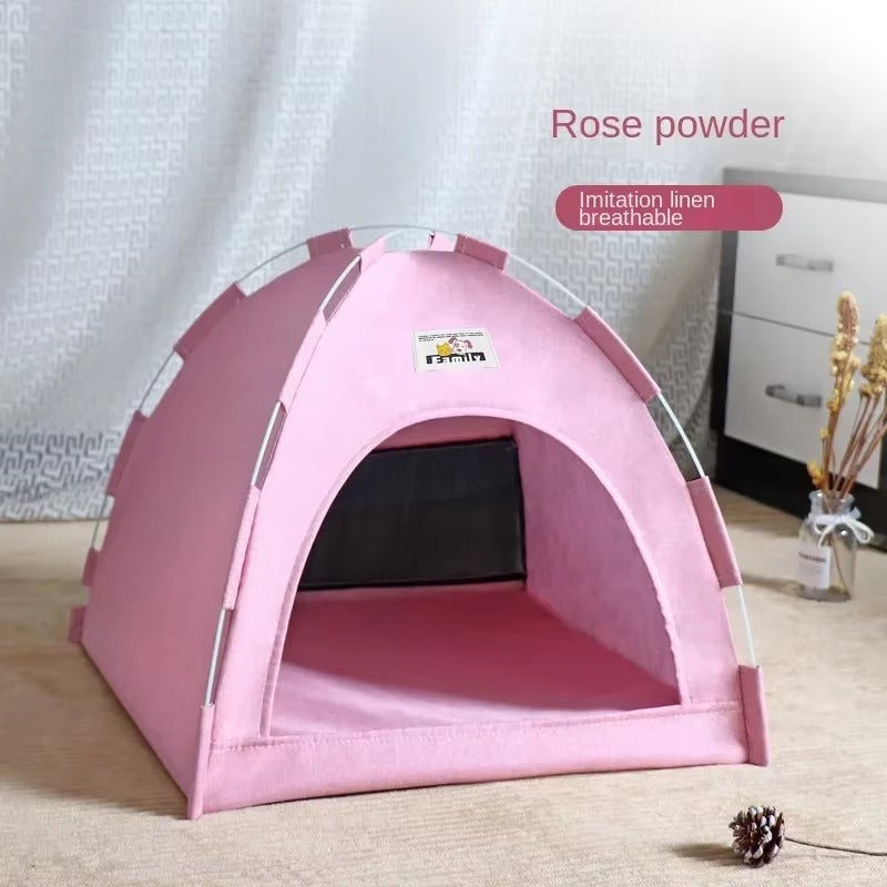 Pet Tent Bed with Removable Cushion | Canvas Semi-Enclosed Cat House & Dog Cave Hut | Aesthetic Sofa Basket for Room Decor 🐱🐶
