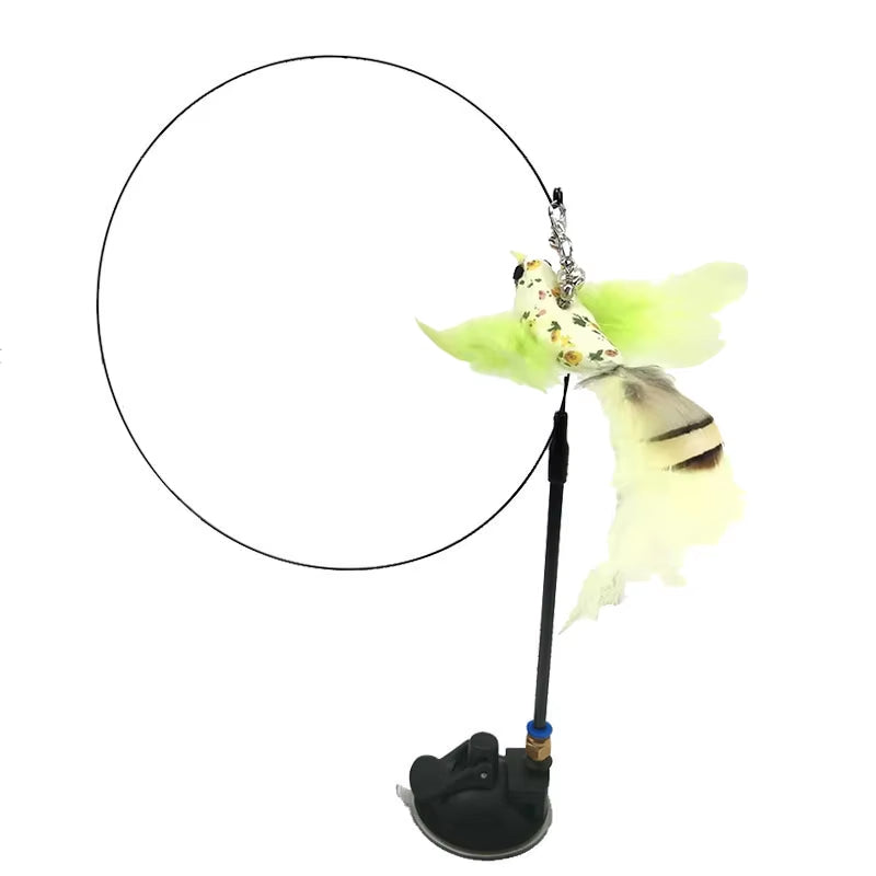 Simulation Bird Interactive Cat Stick Toy – Funny Furry Feather Bird with Bell & Suction Cup (Kitten Playing Pet Accessories)